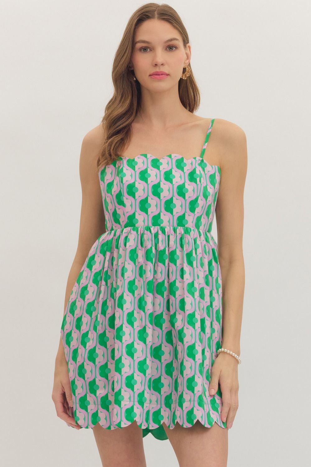 Sunlit Escape Scallop Mini Dress