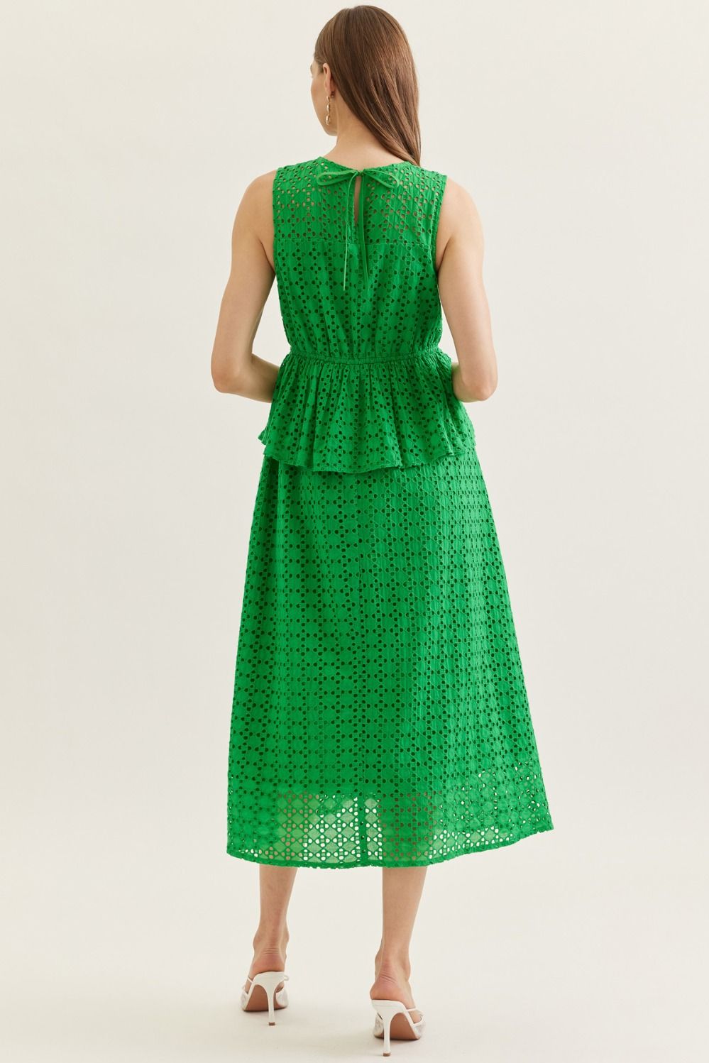 Eyelet Peplum Waist Midi Dress Bliss Eyelet Peplum Waist Midi Dress Bliss