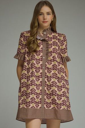 Harvest Bloom Ruffle Neck Mini Dress