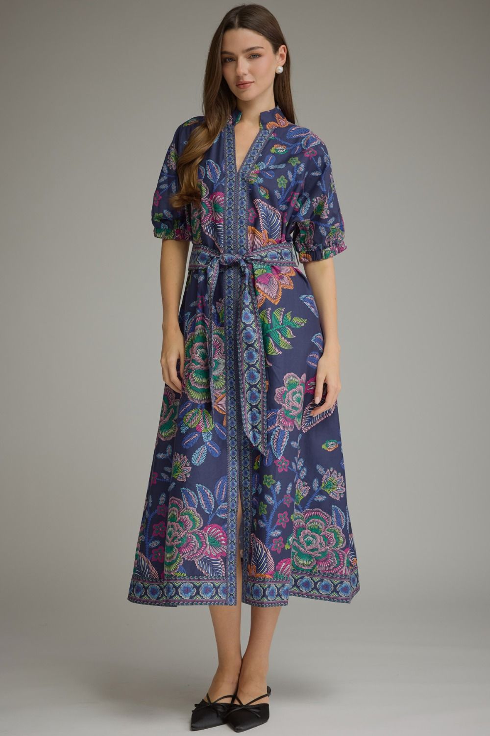 Golden Garden Border Print Midi Dress