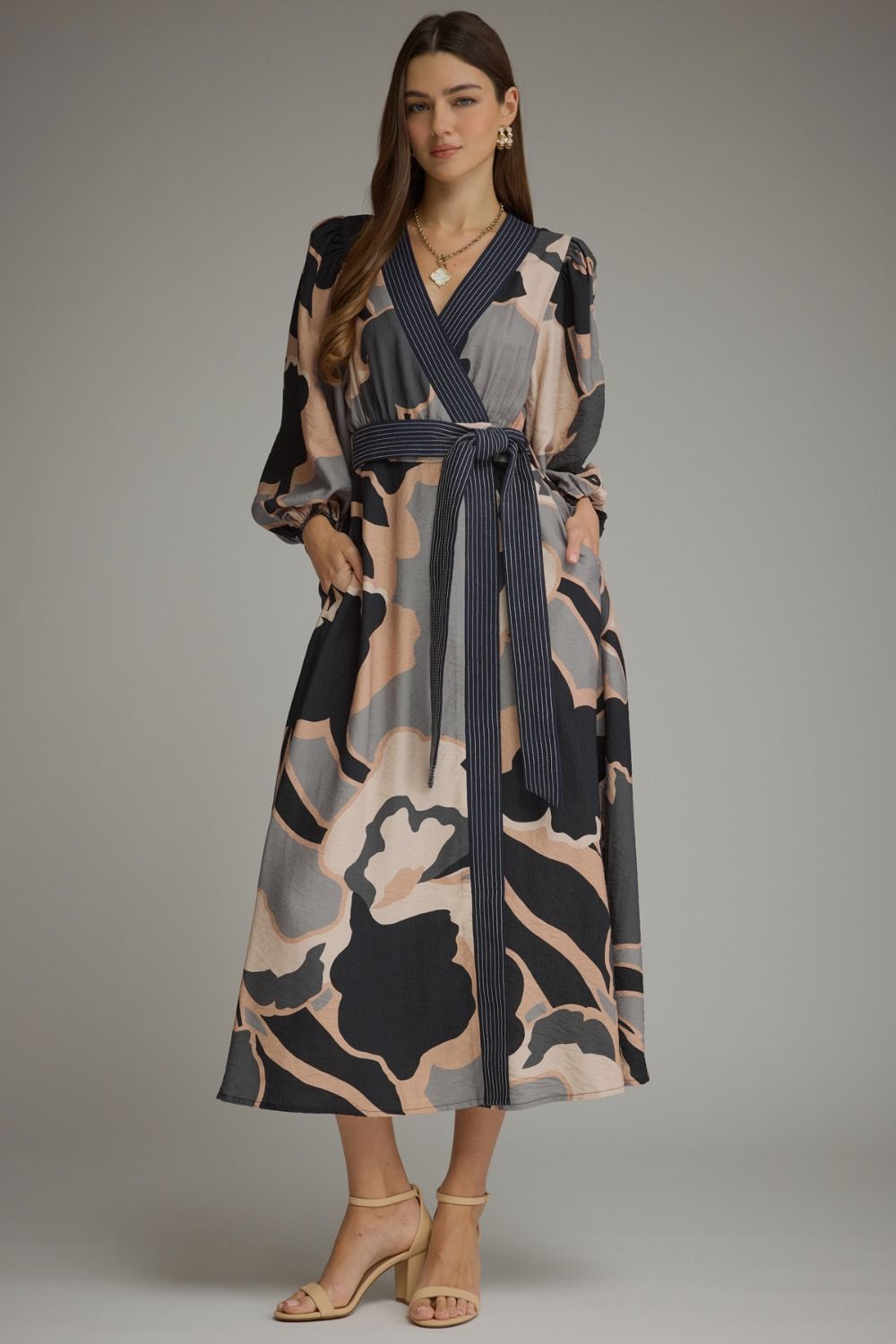 Harvest Stroll Printed Balloon Sleeve Midi Dress
