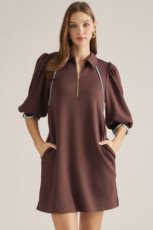 Pretty in Piping Puff Sleeve Dress