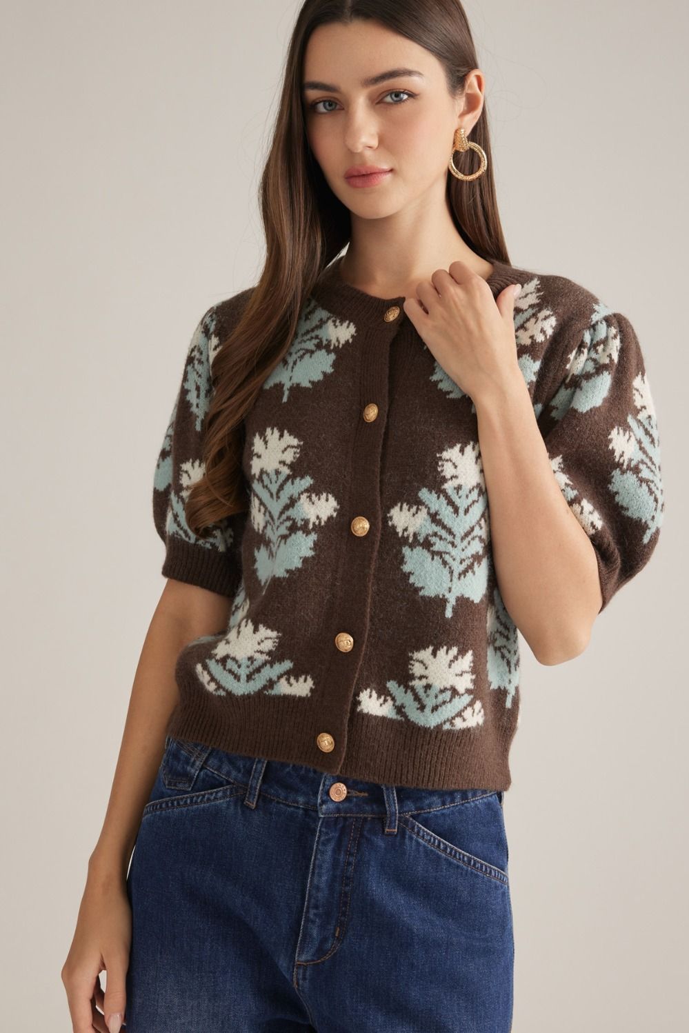 September Floral Puff Sleeve Cardigan