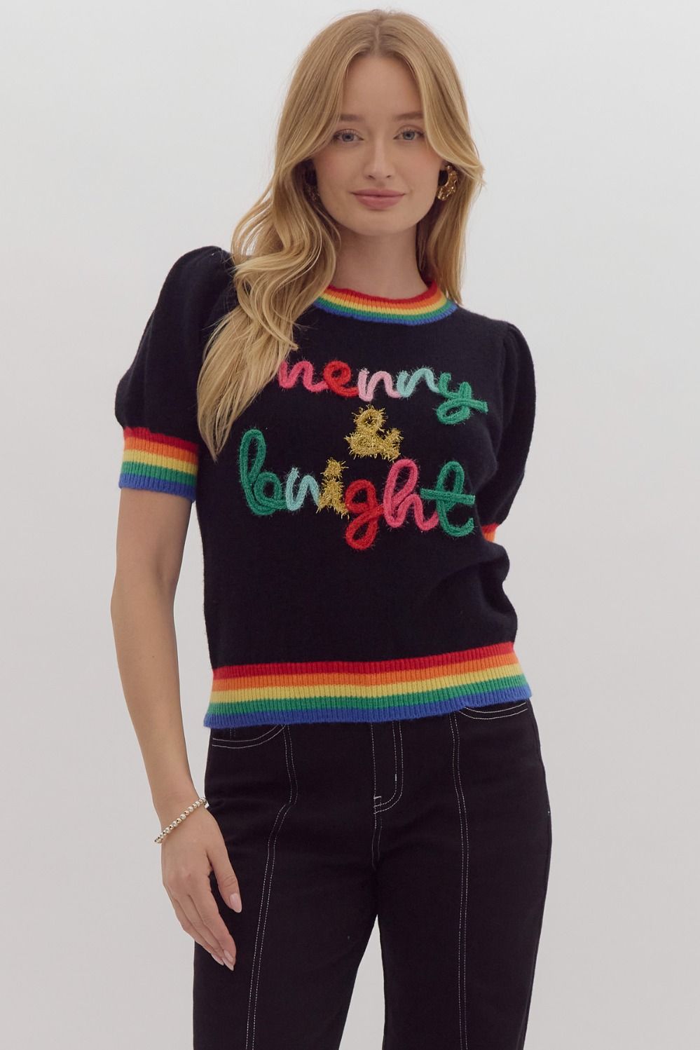 Merry & Bright Striped Sweater in black multicolor-front