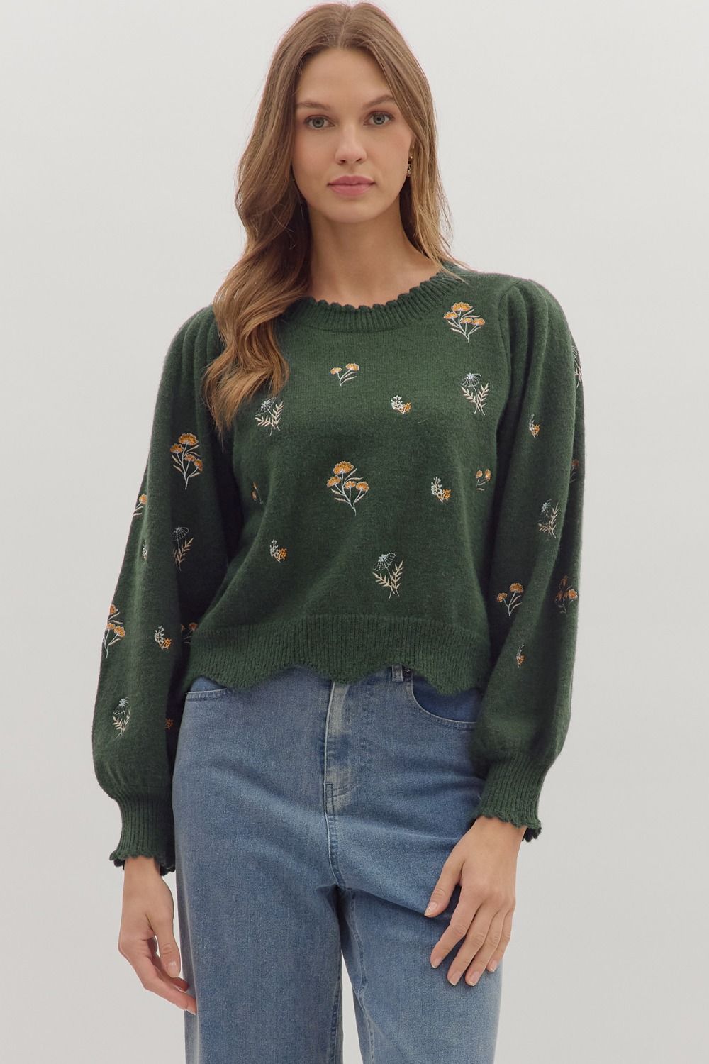 Autumn Bloom Scallop Hem Sweater
