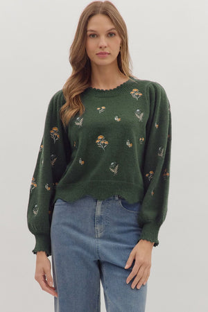 Autumn Bloom Scallop Hem Sweater