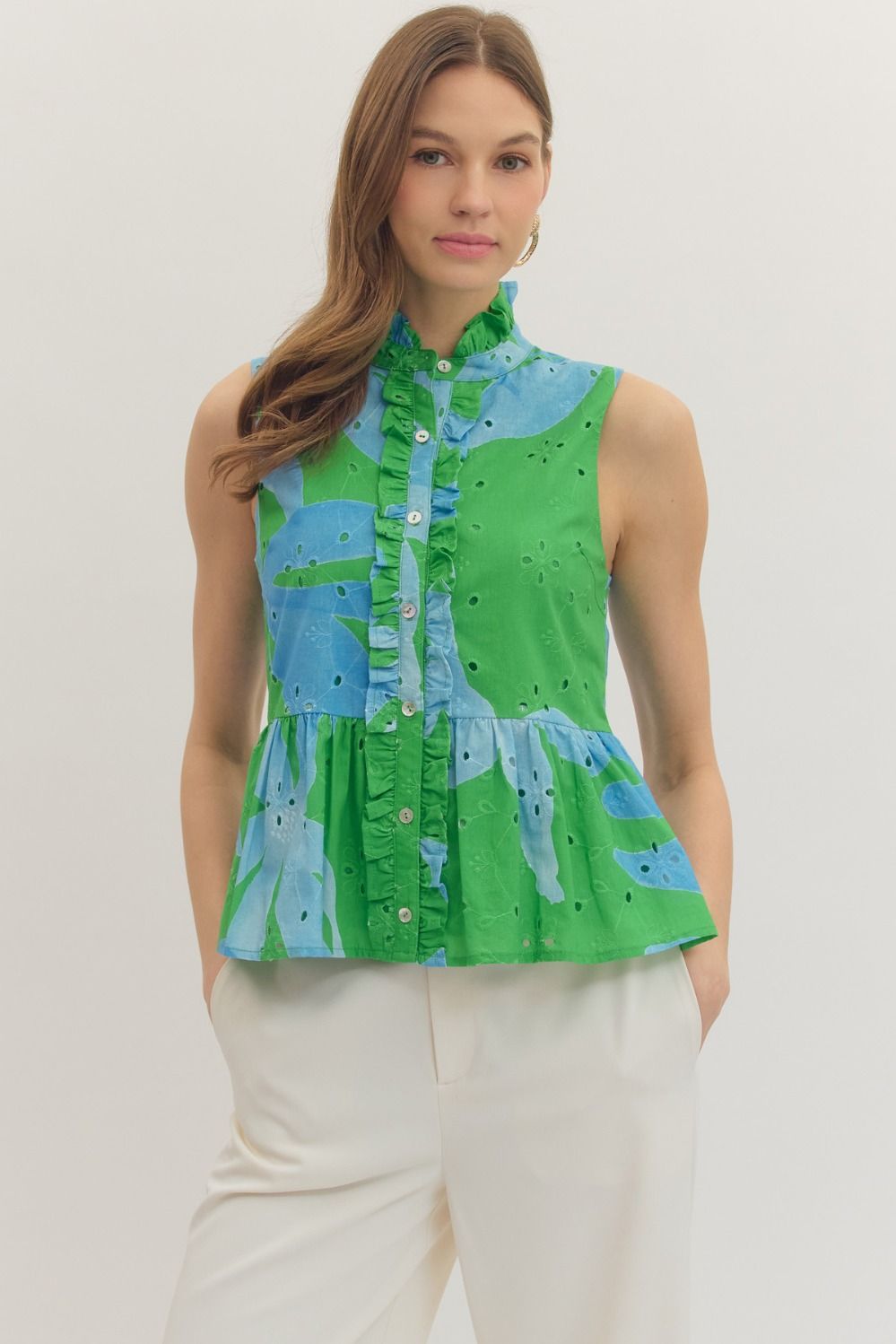 Botanical Bloom Eyelet Peplum Top