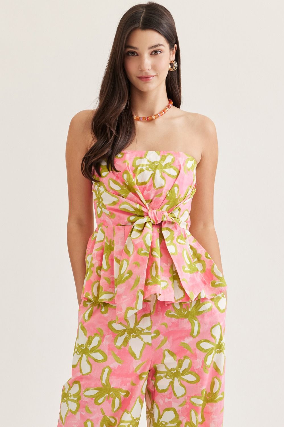 Sunny Bloom Strapless Peplum Top