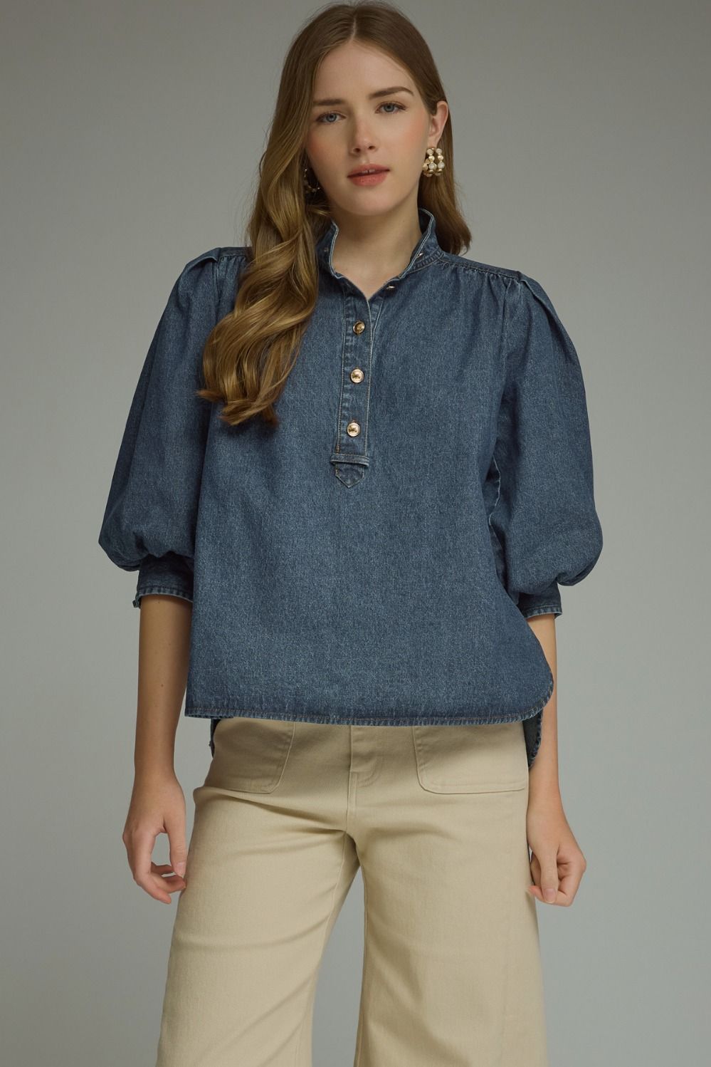 Willow Tie Sleeve Denim Top