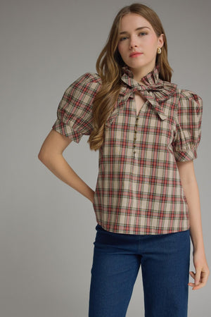 Willow Creek Plaid Puff Sleeve Top