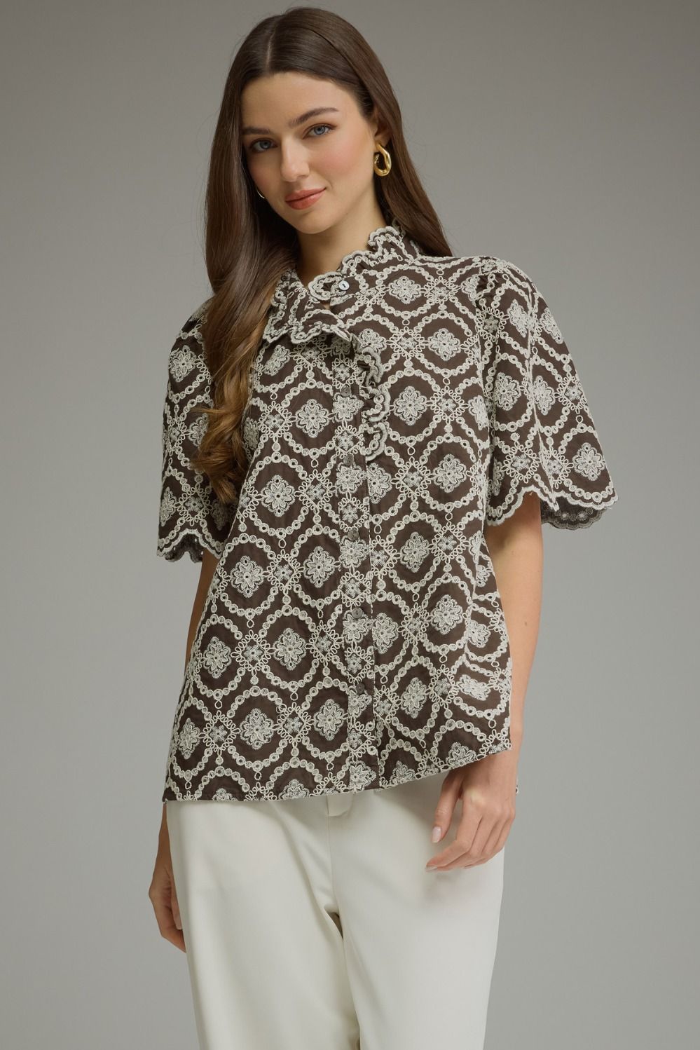 Geometric Charm Puff Sleeve Top