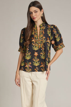 Autumn Bloom Contrast Trim Top