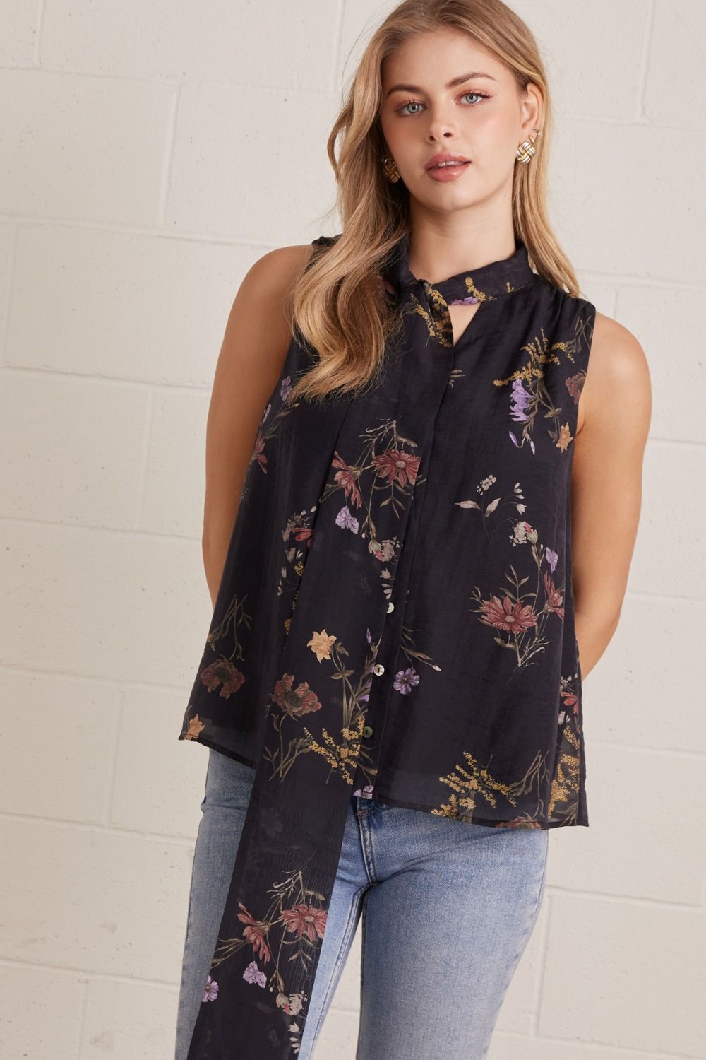 Meadow Muse Floral Tie Neck Blouse