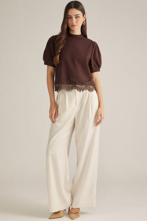 Fireside Lace Hem Puff Sleeve Sweater Top