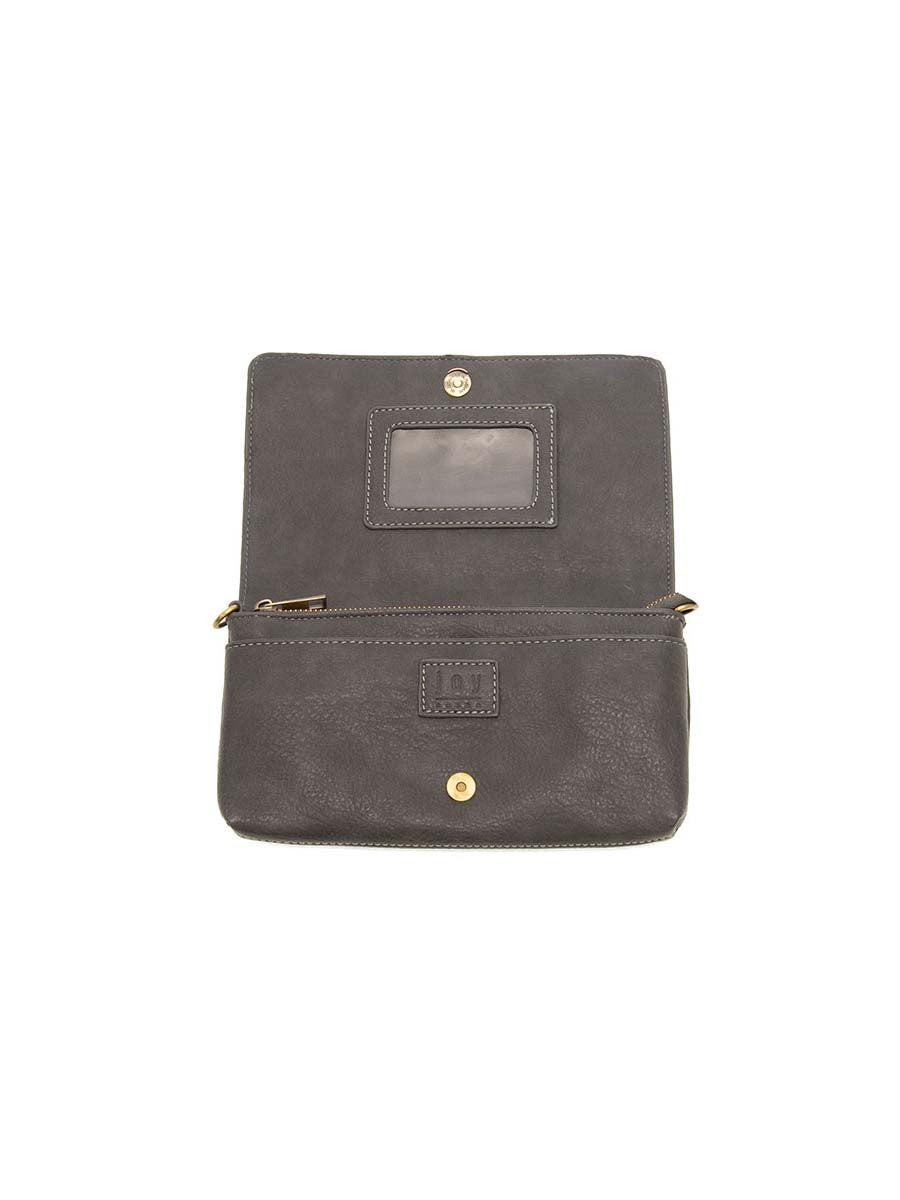 Joy Susan Everly Organizer Flap Crossbody Charcoal Vegan Leather