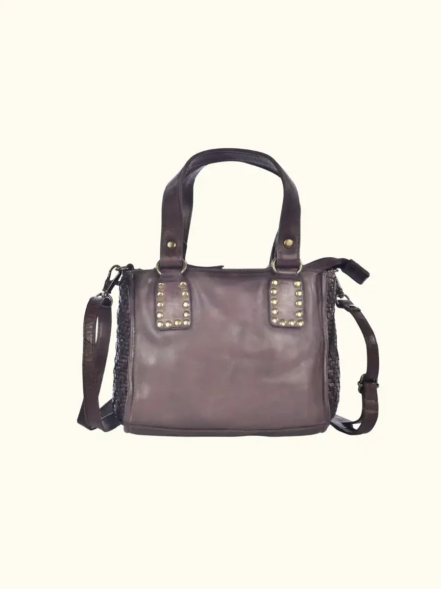 Expressions Milo Amica Washed Leather Studded Crossbody in Chocolate