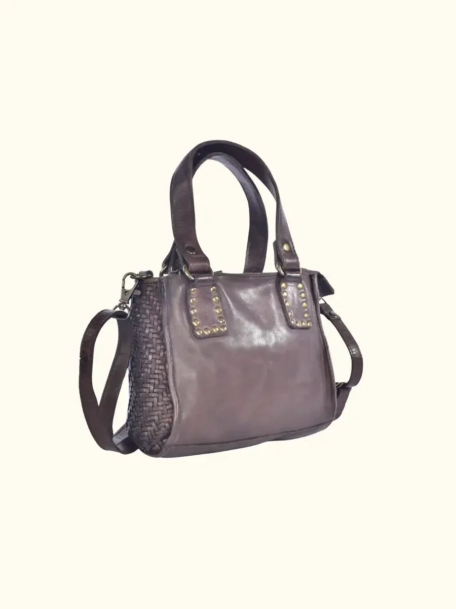 Expressions Milo Amica Washed Leather Studded Crossbody in Chocolate