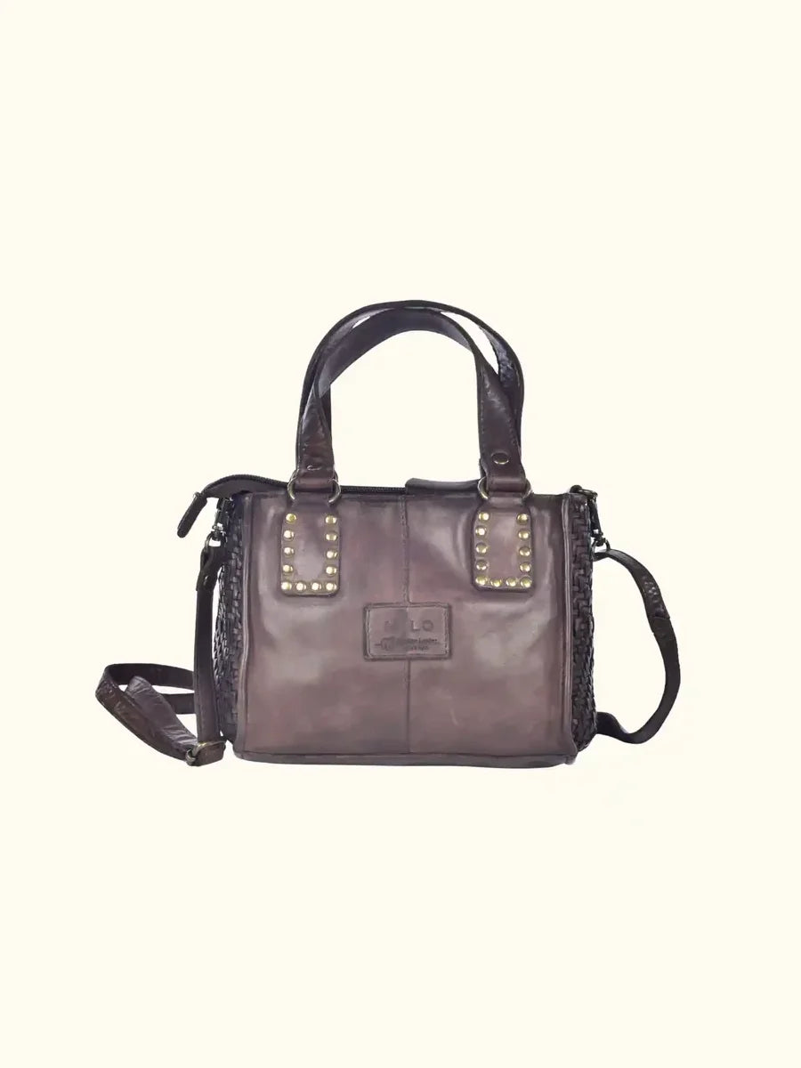 Expressions Milo Amica Washed Leather Studded Crossbody in Chocolate