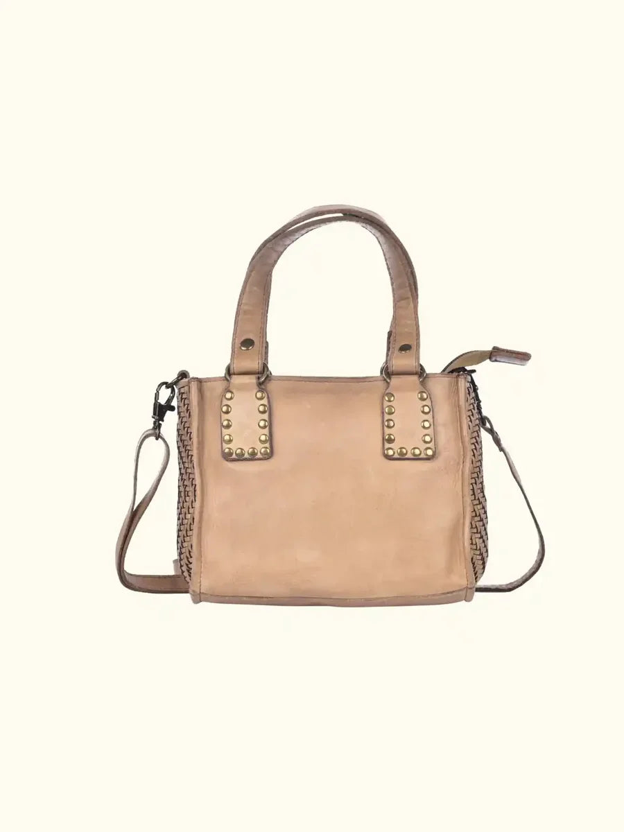 Expressions Milo Amica Washed Leather Studded Crossbody in Taupe