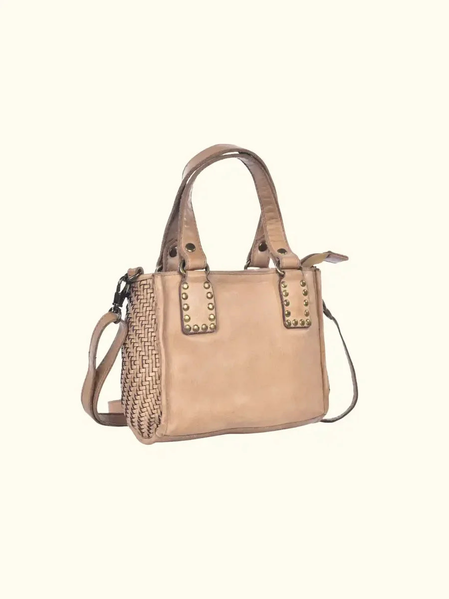 Expressions Milo Amica Washed Leather Studded Crossbody in Taupe