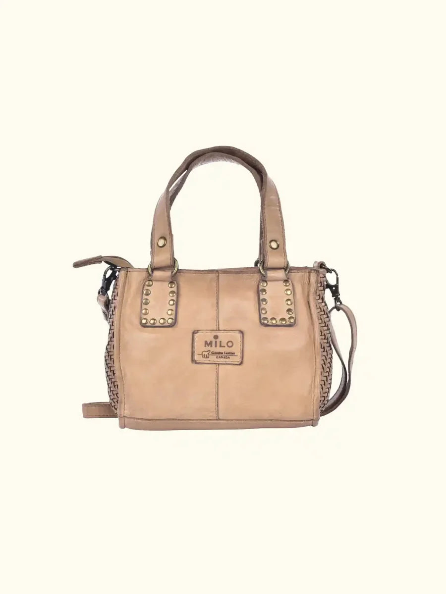 Expressions Milo Amica Washed Leather Studded Crossbody in Taupe