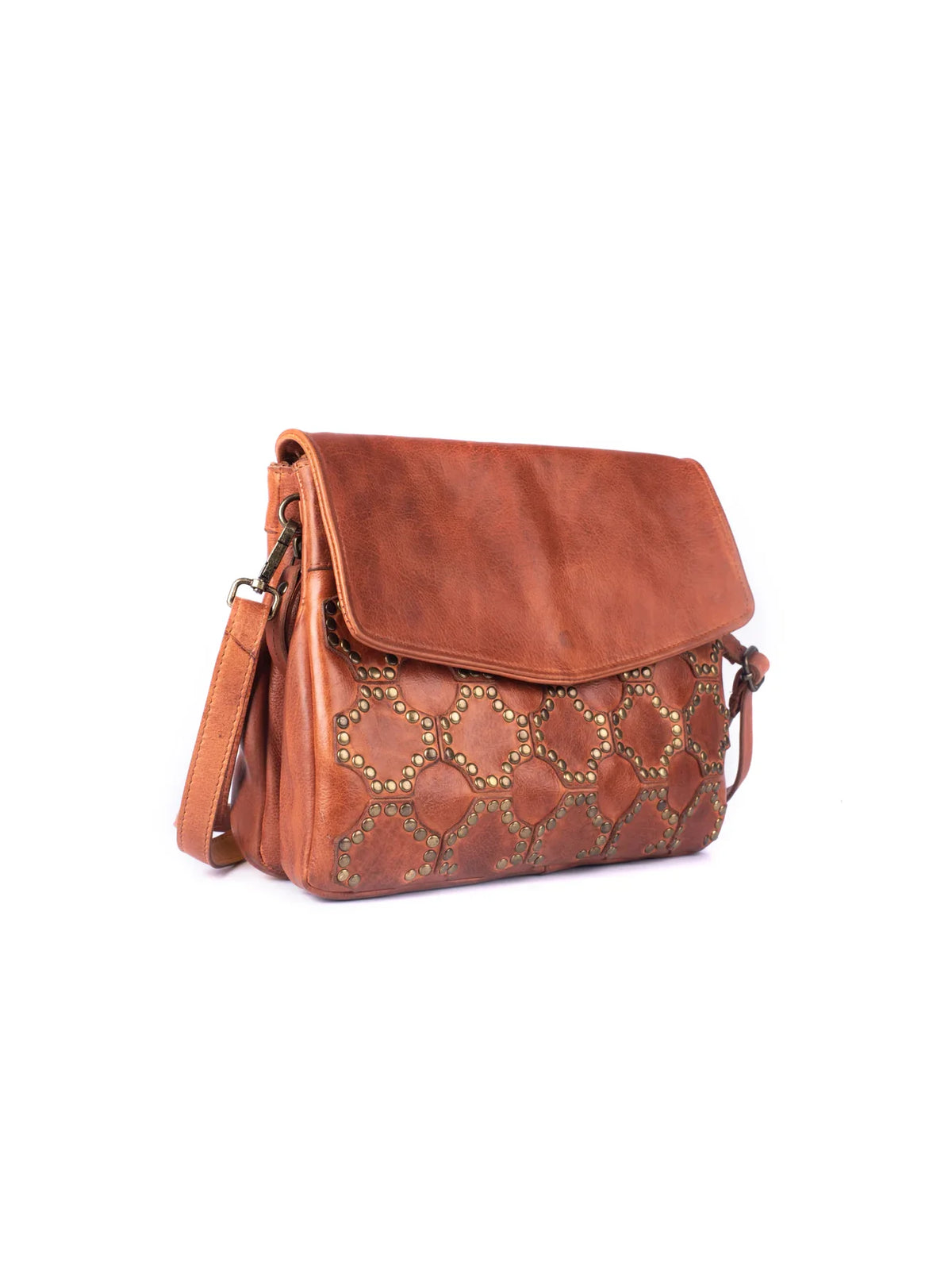 Expressions Milo Cecilia Washed Leather Studded Crossbody in Cognac