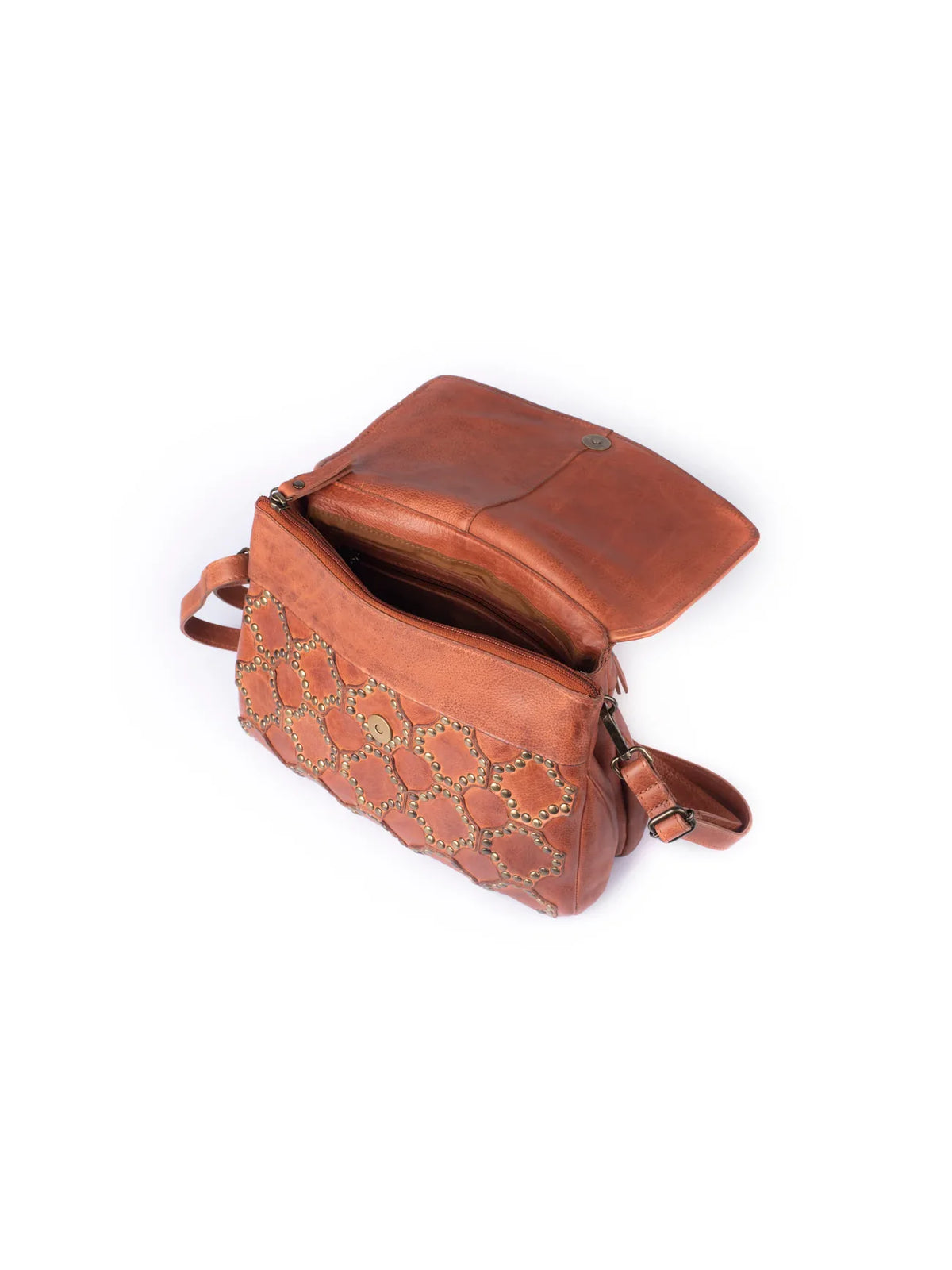 Expressions Milo Cecilia Washed Leather Studded Crossbody in Cognac