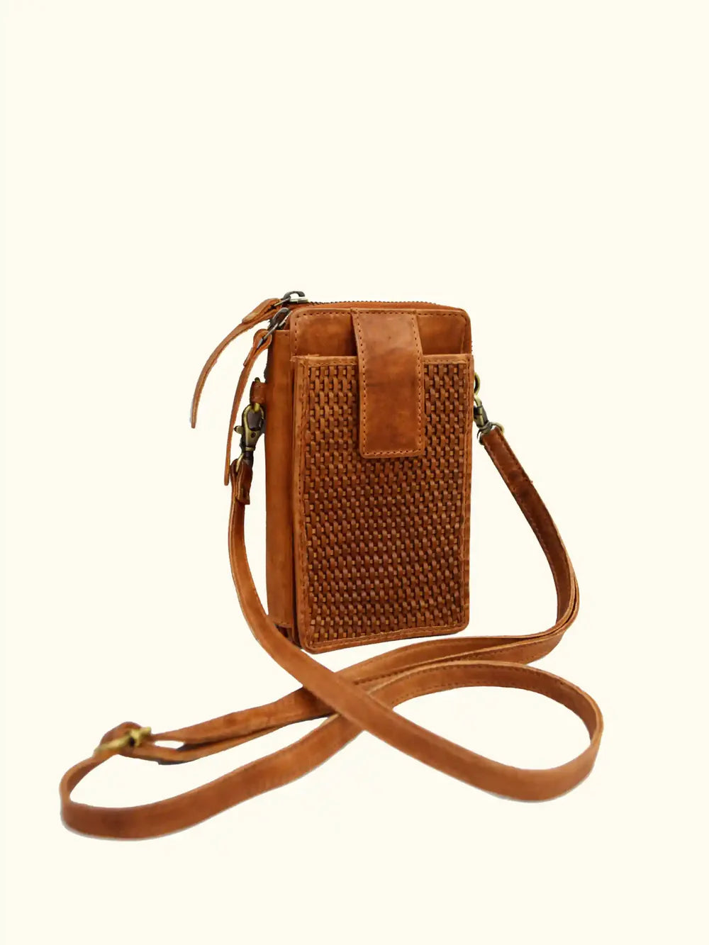 Expressions Milo Ella Washed Leather Phone Crossbody in Cognac