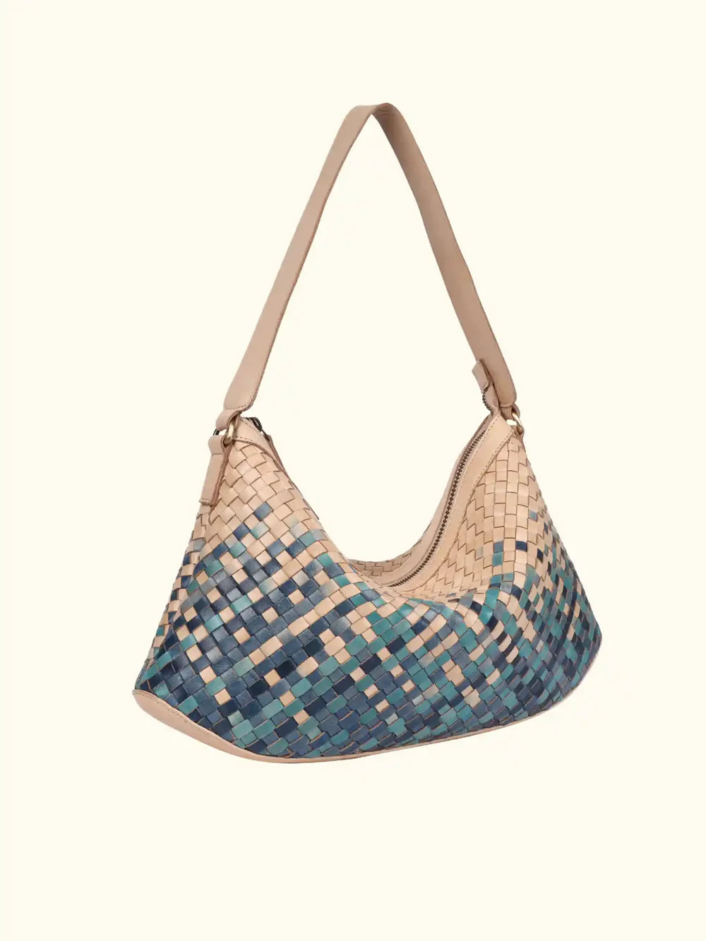 Expressions Milo Verena Washed Leather Hobo Bag in Blue/Ivory