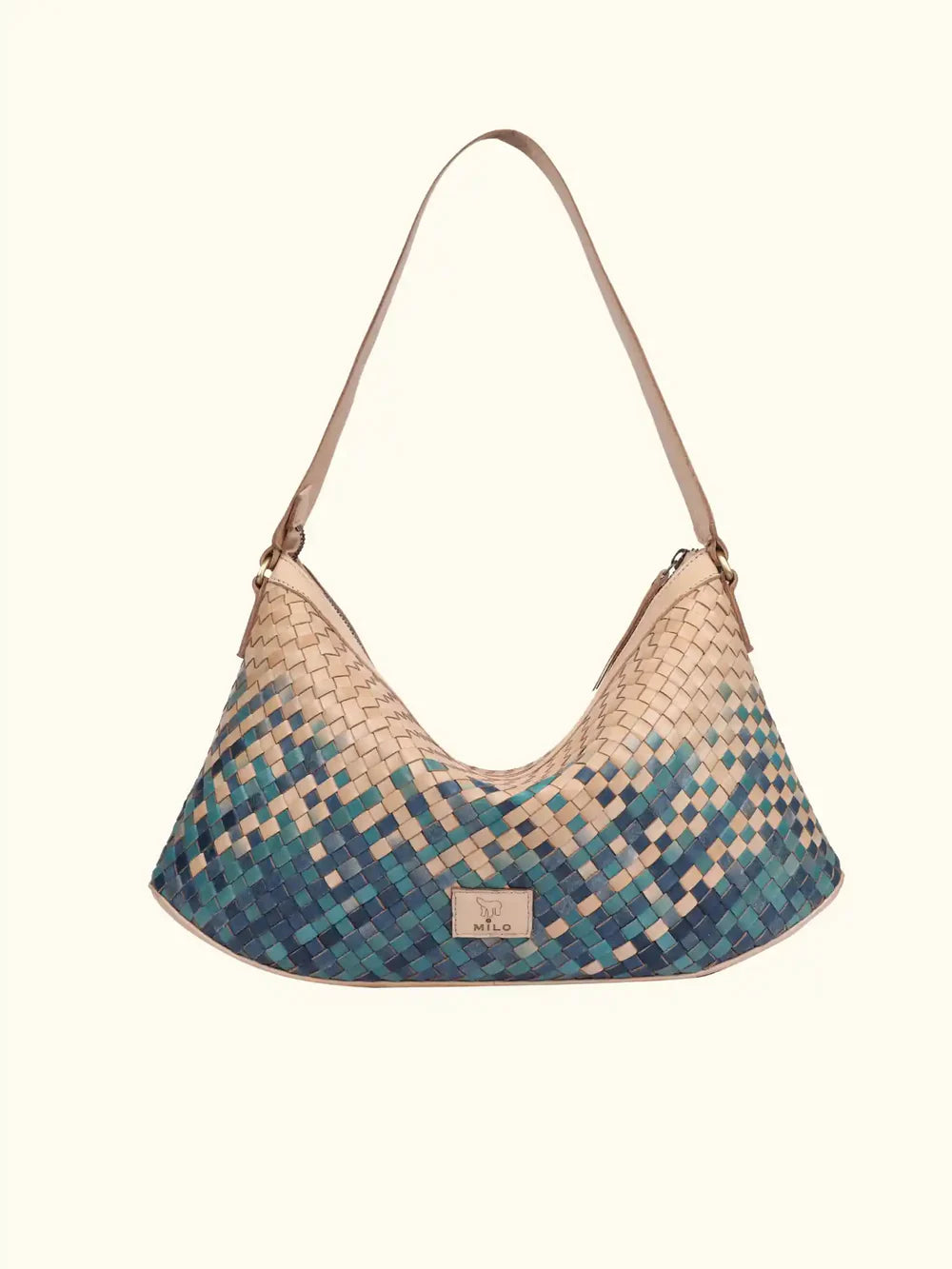 Expressions Milo Verena Washed Leather Hobo Bag in Blue/Ivory