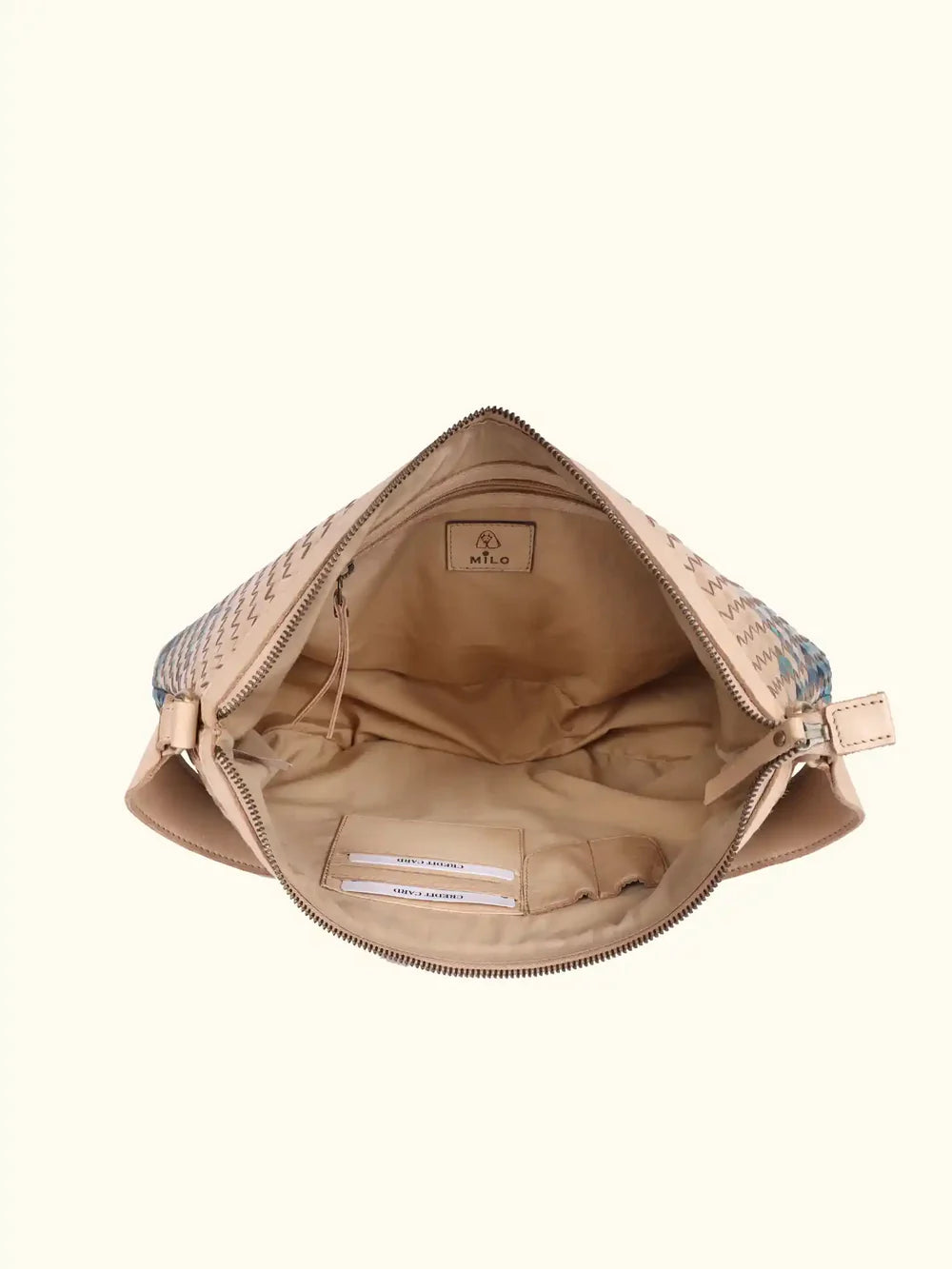 Expressions Milo Verena Washed Leather Hobo Bag in Blue/Ivory