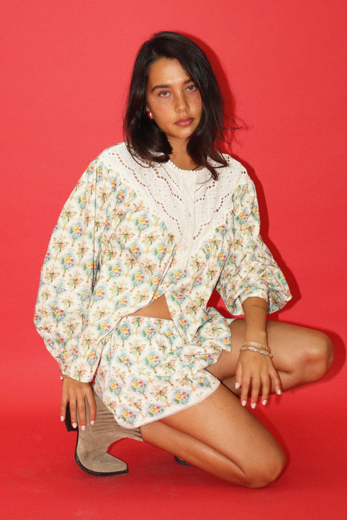 Delicate Eyelet Collar Floral Blouse