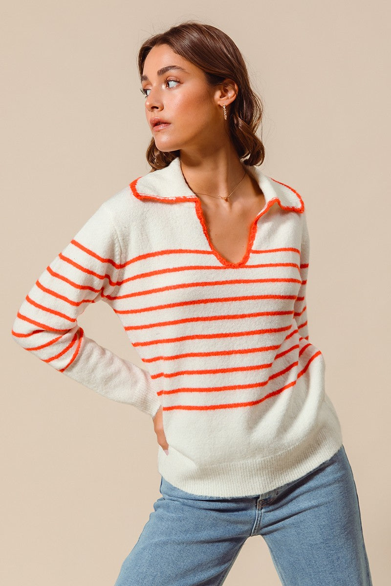 polo stripe sweater in orange and white-front