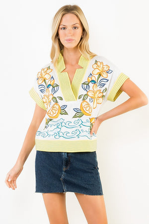 Lemon Flowers Embroidered Top