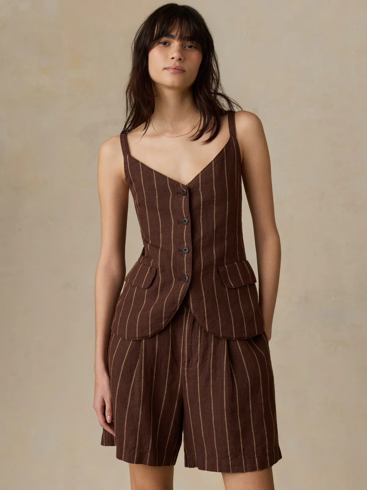 Faherty Sun Strider Linen Milo Vest harbor line stripe