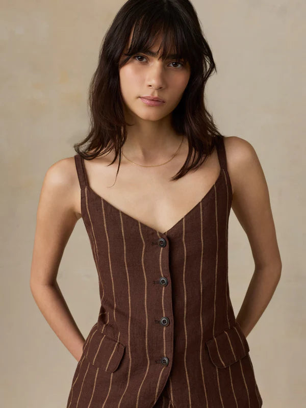 Faherty Sun Strider Linen Milo Vest harbor line stripe