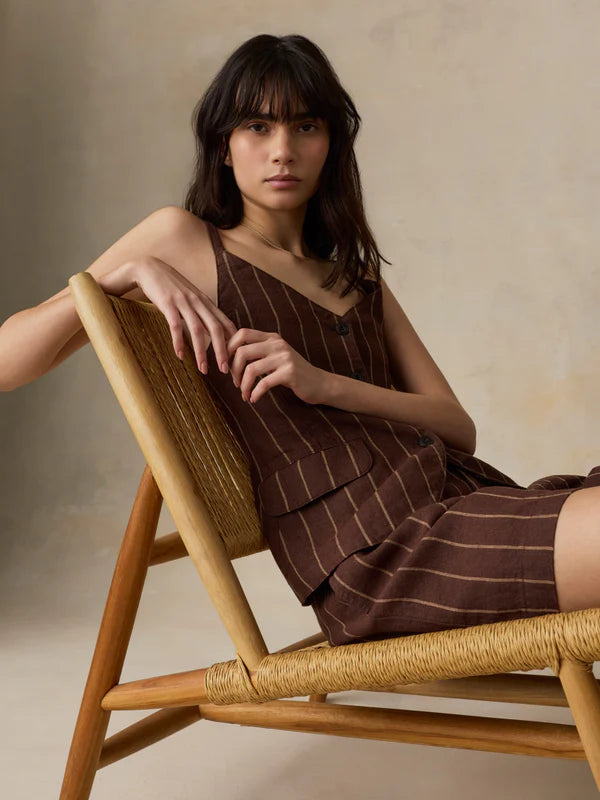 Faherty Sun Strider Linen Milo Vest harbor line stripe