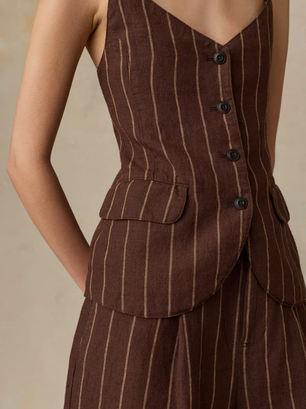 Faherty Sun Strider Linen Milo Vest harbor line stripe