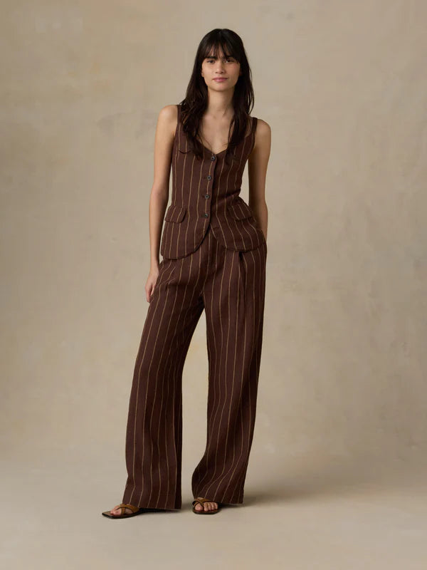 Faherty Sun Strider Linen Milo Vest harbor line stripe