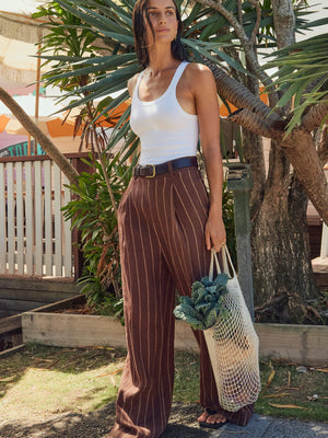 Faherty Sun Strider Linen Pleated Pant harbor line stripe