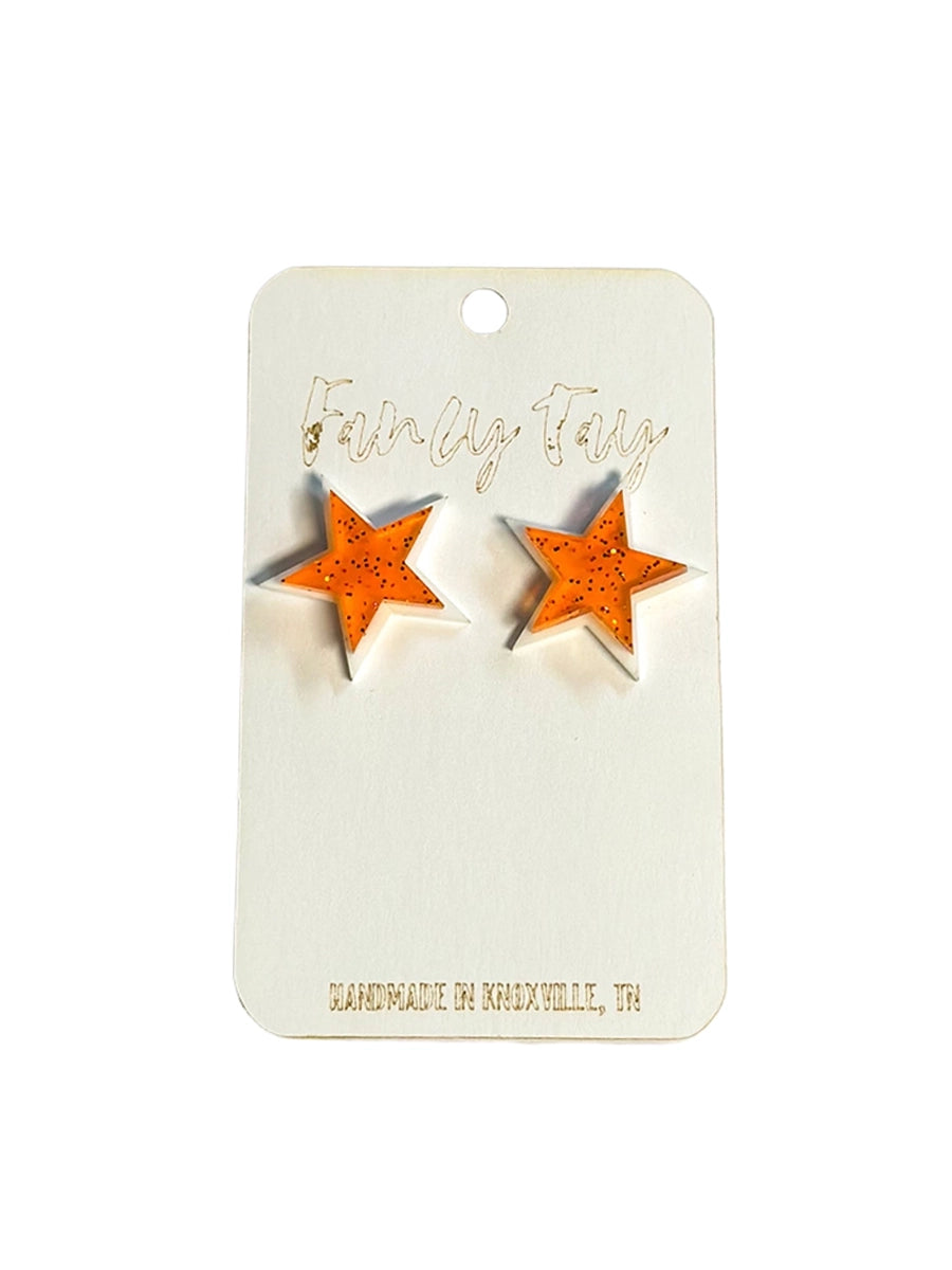 TN Vols Gameday Double Star Studs Orange Glitter White