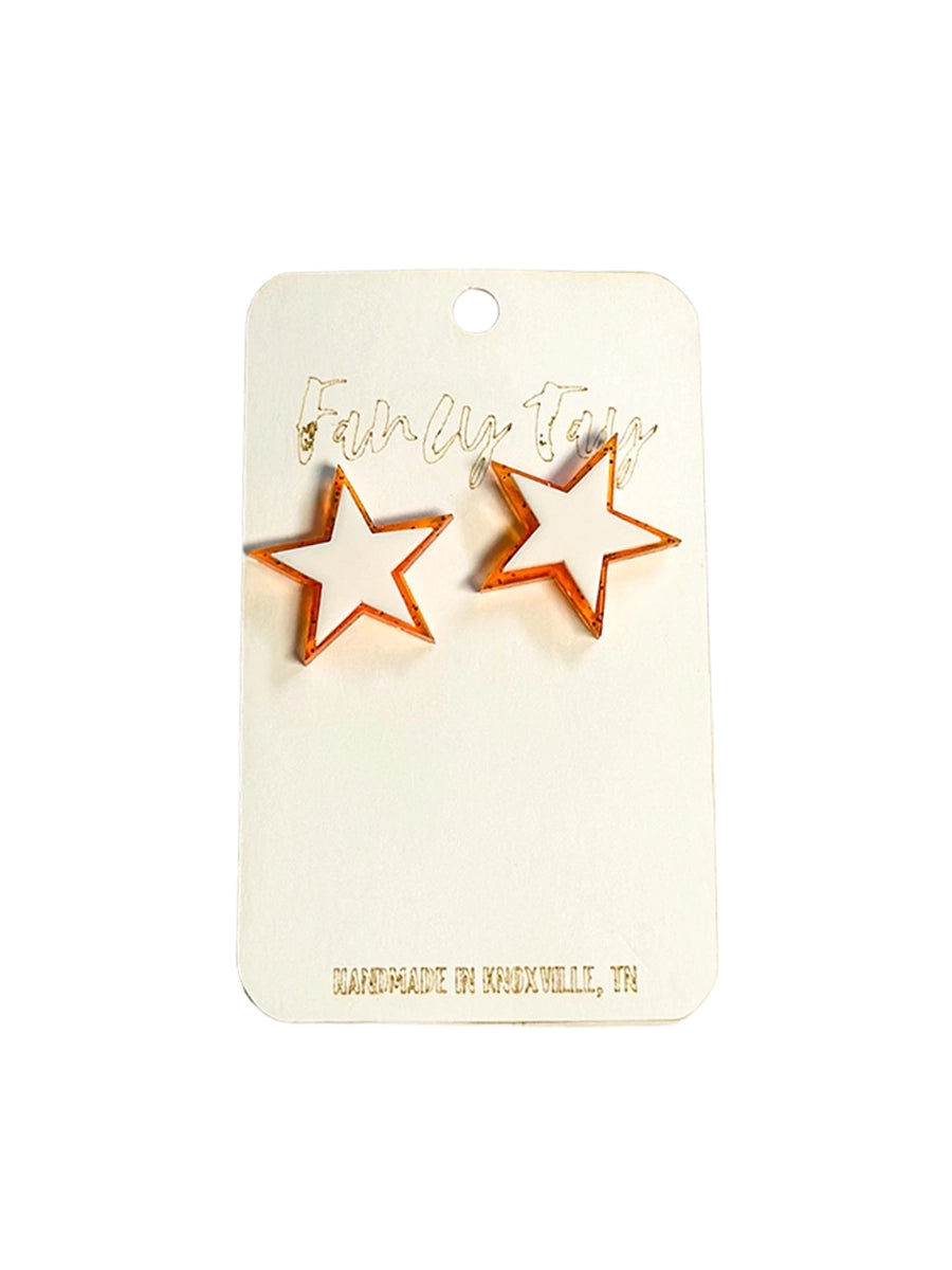 TN Vols Gameday Double Star Studs White Glitter Orange