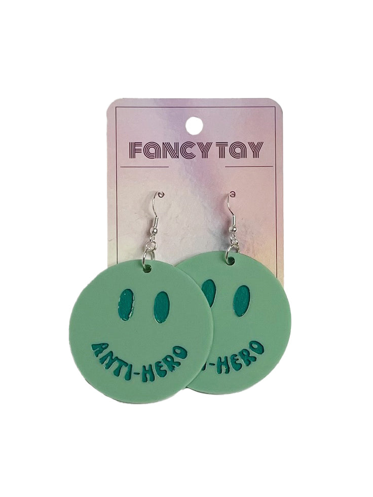 Taylor Swift Etched Acrylic Dangle Earrings Matte Teal Antihero 