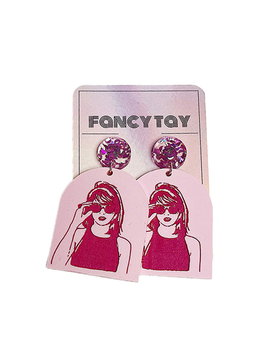 Taylor Swift Etched Acrylic Dangle Earrings Matte Pink Sunnies