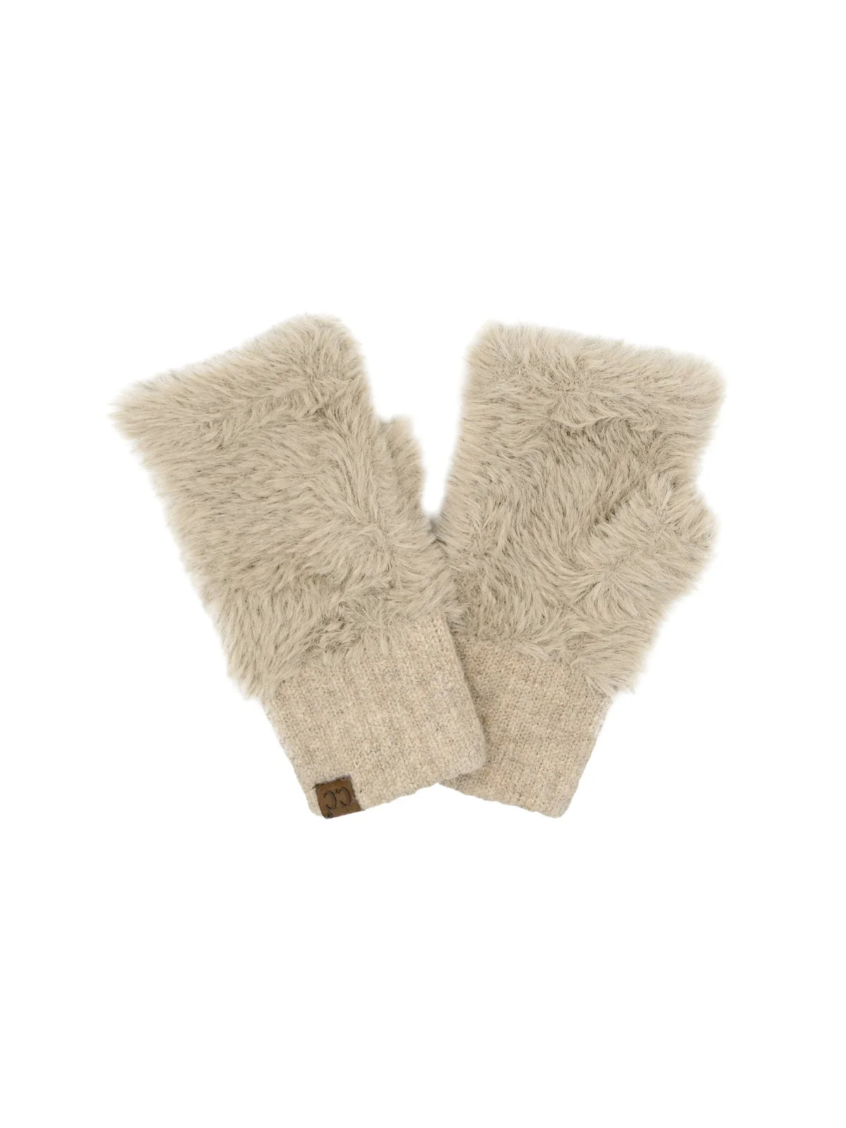 Faux Fur Fingerless Gloves Beige