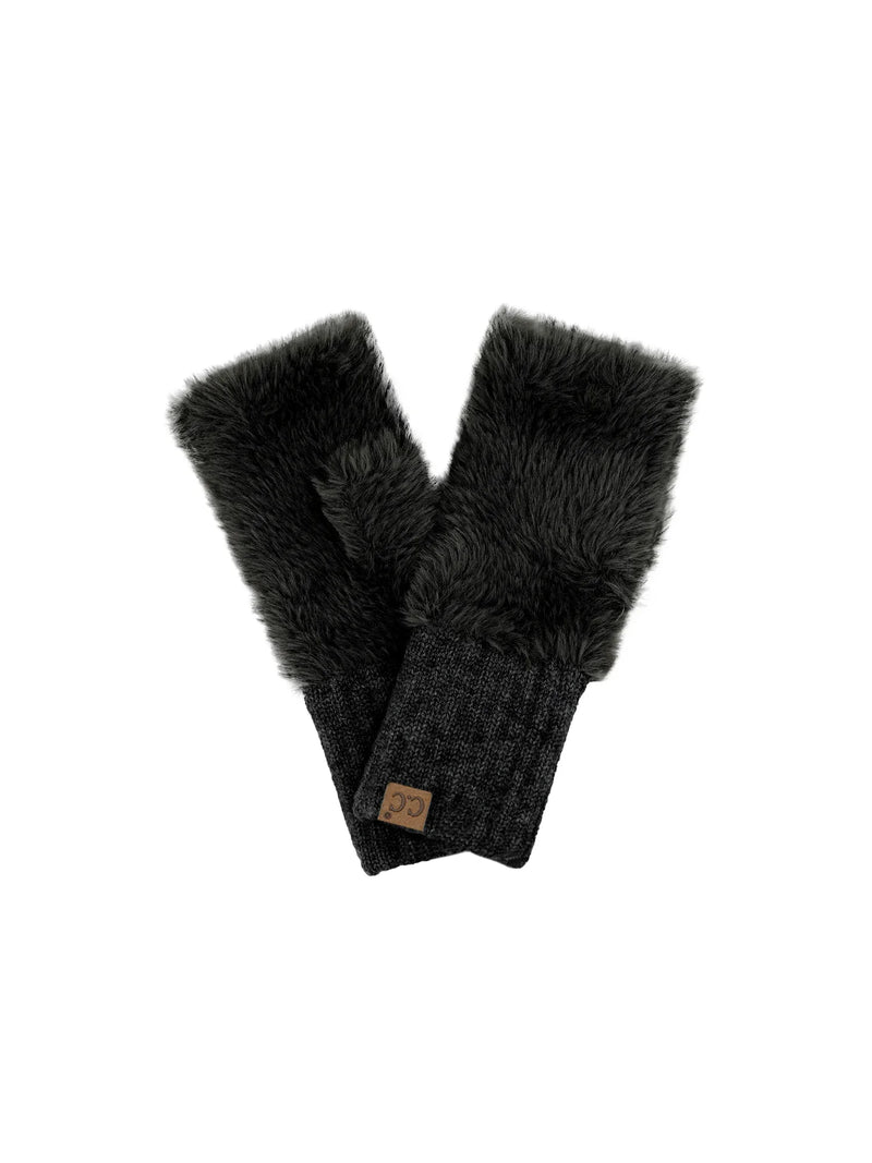 Faux Fur Fingerless Gloves Black