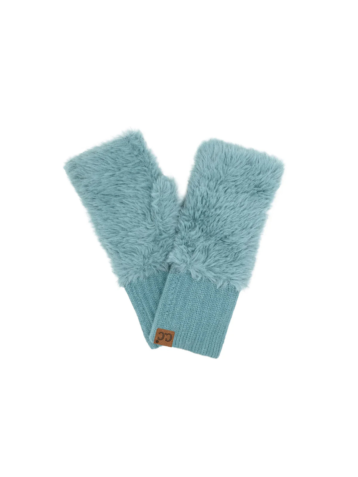 Faux Fur Fingerless Gloves Dusty Mint