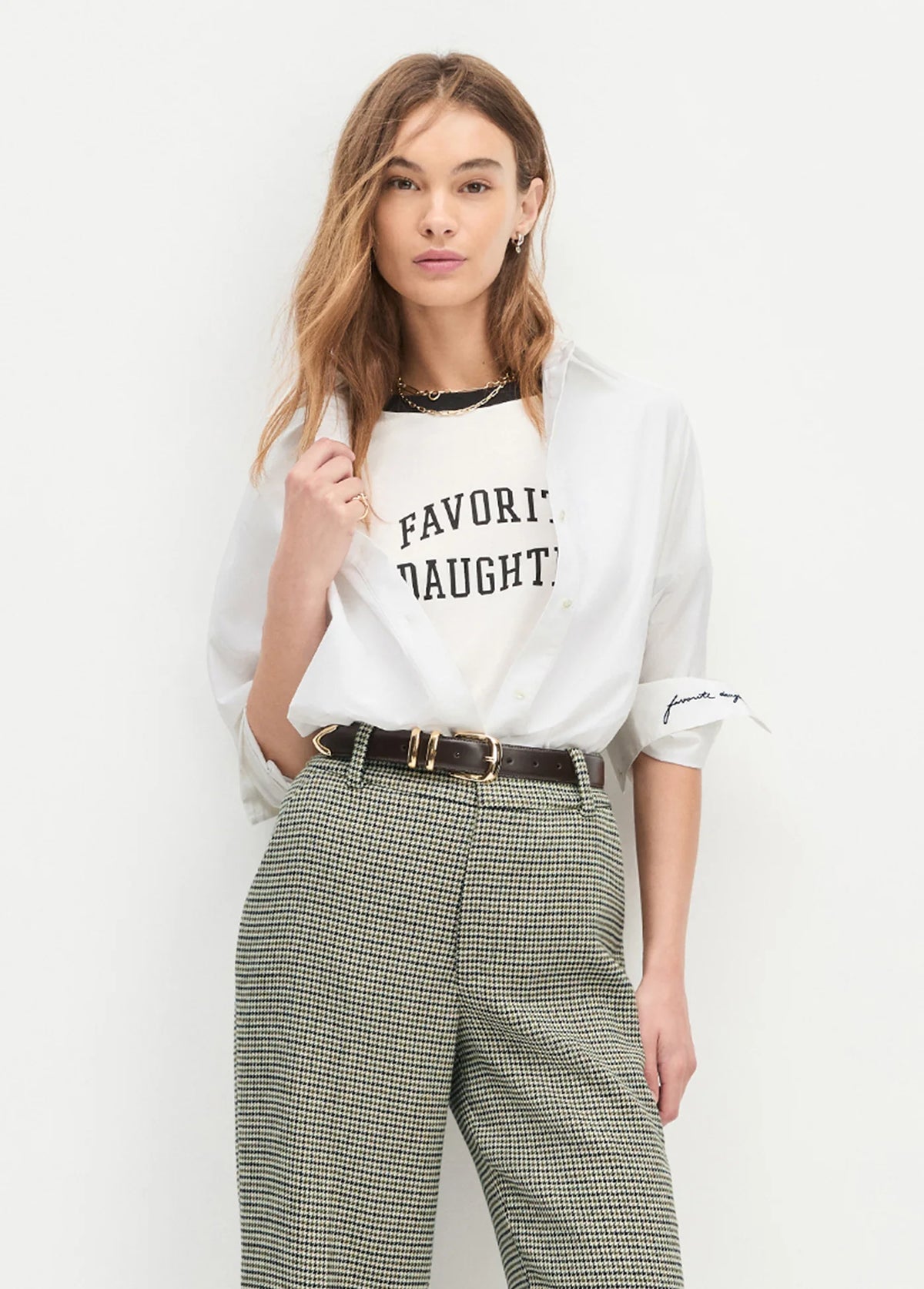 Favorite Daughter Collegiate Ringer Tee White Black