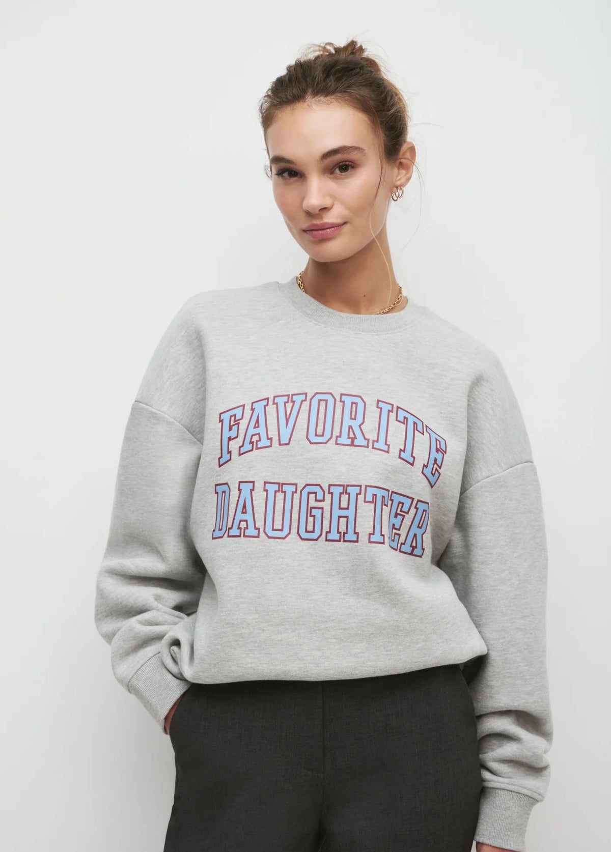 Favorite Daughter Collegiate Sweatshirt in heather grey light blue 