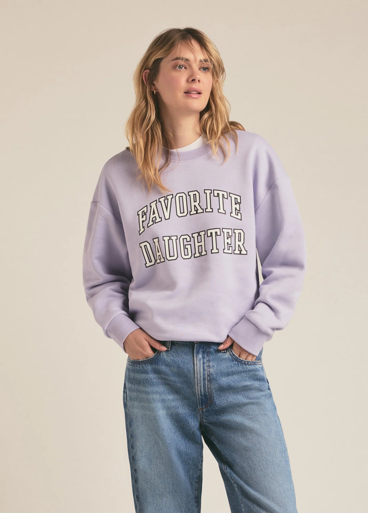 Favorite Daughter Collegiate Sweatshirt in lavender-front